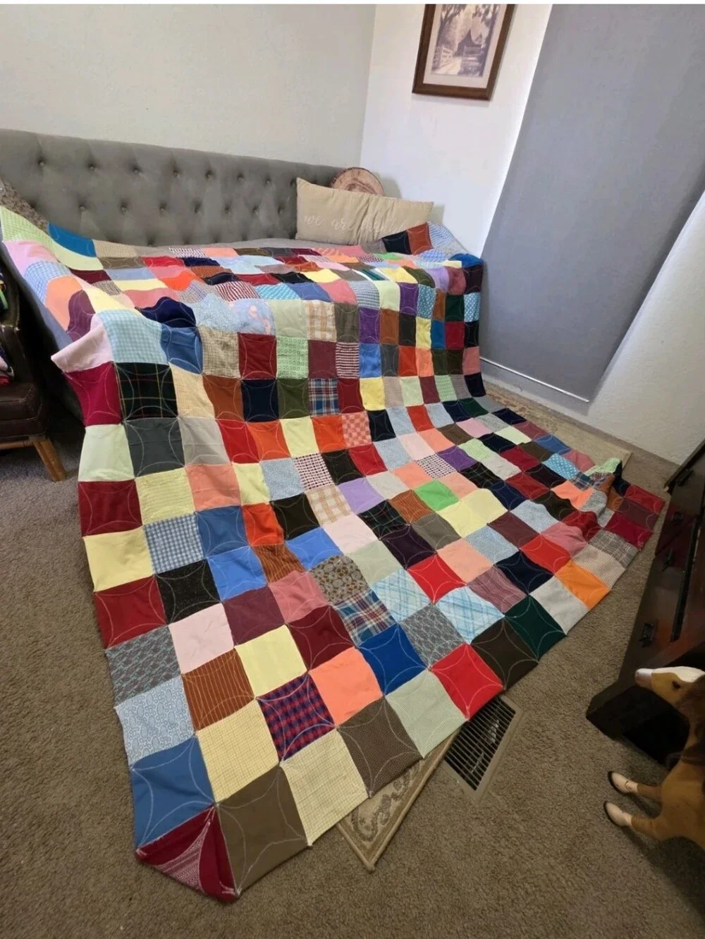 Vintage Handmade Cathedral Windows Reversible Patchwork Quilt